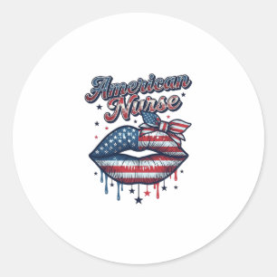 Adesivo Redondo Enfermeira Americana Desenho de Camisa Vetorial Lá