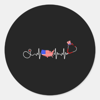 Adesivo Redondo Enfermeira Americana Em 4 De Julho, Mapa Patriótic