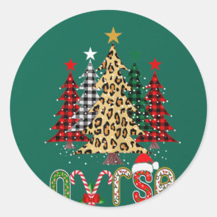 Adesivo Redondo Enfermeira Árvore de Natal Stethoscope RN LPN Scru