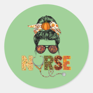 Adesivo Redondo Enfermeira Autumn Queda Ação de Graças Stethocope 