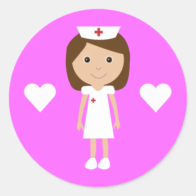 Adesivo Redondo Enfermeira bonito dos desenhos animados & rosa