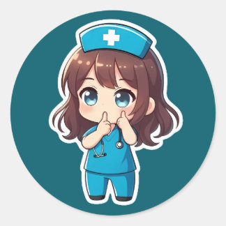 Adesivo Redondo Enfermeira Chibi Original - O Silêncio da Meia-Noi