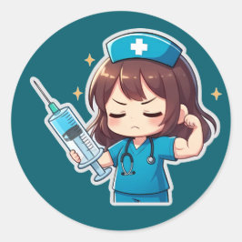 Adesivo Redondo Enfermeira Chibi Original - Poder Médico