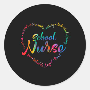 Adesivo Redondo Enfermeira da Escola Tie Dye Enfermeira Cardíaca E