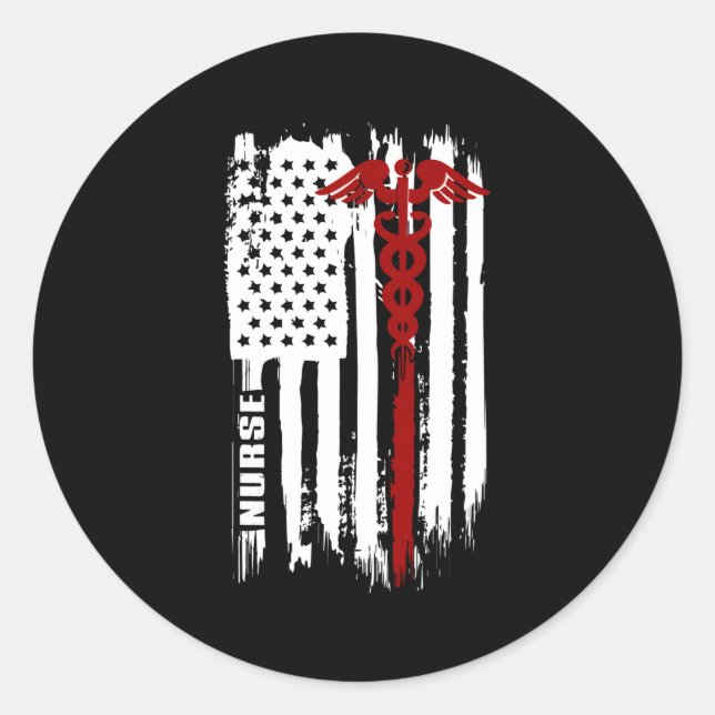 Adesivo Redondo Enfermeira de Bandeira Americana Enfermeira Dos Eu (Frente)