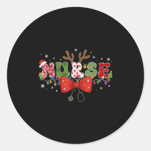 Adesivo Redondo Enfermeira de Natal Arco Stethoscope Reindeer