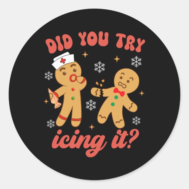 Adesivo Redondo Enfermeira de Natal divertida, Gingerpão Homem Voc (Frente)