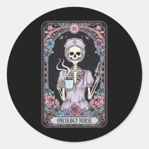 Adesivo Redondo Enfermeira de Oncologia Esqueleto Cartão Tarot Onc