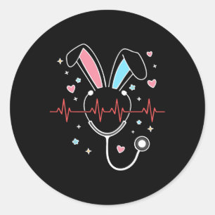 Adesivo Redondo Enfermeira de Páscoa bonita Bunny Stethoscope Nurs