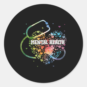 Adesivo Redondo Enfermeira de Saúde Mental Watercol Love Hearb Ste