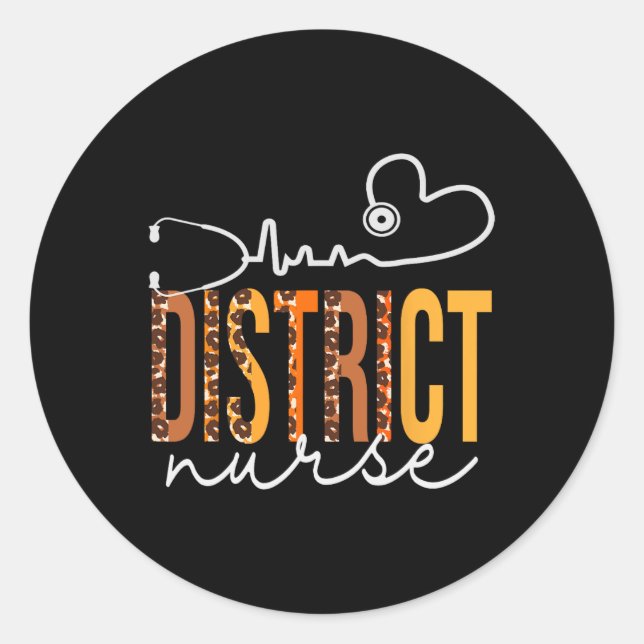 Adesivo Redondo Enfermeira distrital Leopard Heartbeat Mulheres (Frente)