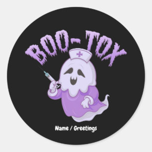 Adesivo Redondo Enfermeira Fantasma Boo-Tox Engraçada Halloween H