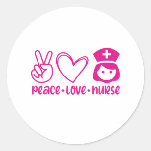 Adesivo Redondo Enfermeira Gift Peace Love