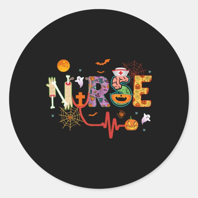 Adesivo Redondo Enfermeira Halloween Costume Stethoscope Pulsação (Frente)