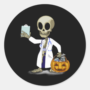 Adesivo Redondo Enfermeira Halloween Skeleton Doutor Pumpkin Jack