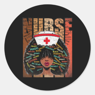 Adesivo Redondo Enfermeira Negra Afro Melanin Vintage Black Histo