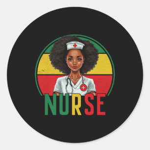 Adesivo Redondo Enfermeira Negra Engraçada Melanin Pride Vintage B