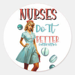 Adesivo Redondo Enfermeira Nostálgica Bonita Enfermeira Pinup Faz
