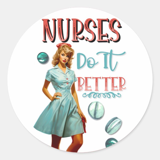 Adesivo Redondo Enfermeira Nostálgica Bonita Enfermeira Pinup Faz  (Frente)