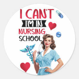 Adesivo Redondo Enfermeira Nostálgica Bonita Se Aproxima Na Enferm