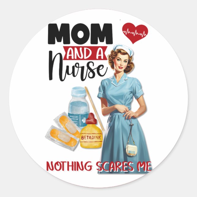 Adesivo Redondo Enfermeira Nostálgica e Bonita Aperte Mãe e Enferm (Frente)