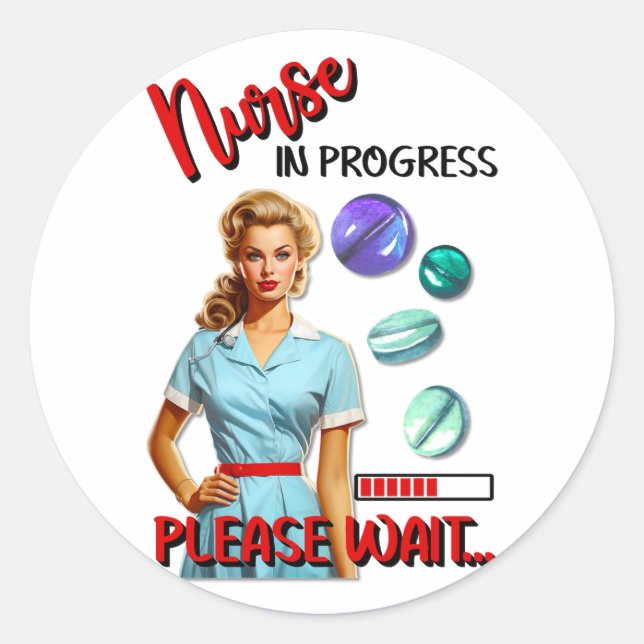 Adesivo Redondo Enfermeira Nostálgica Enfermeira Em Andamento (Frente)