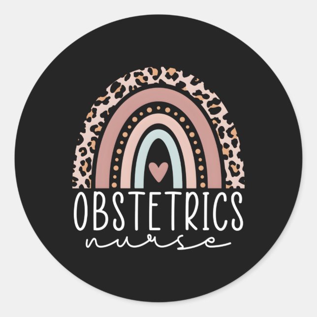 Adesivo Redondo Enfermeira Obstetrícia Enfermeira Leopard Rainbow  (Frente)