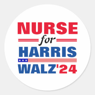 Adesivo Redondo Enfermeira para Harris Walz Red Blue