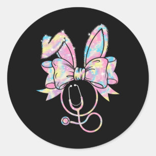 Adesivo Redondo Enfermeira páscoa Arco Coquette Stethoscope Bunny