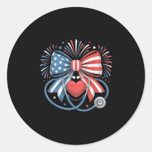 Adesivo Redondo Enfermeira Patriótica Arco Coquette Usa Bandeira S