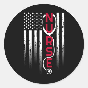 Adesivo Redondo Enfermeira Patriótica Com Estetoscópio De Bandeira