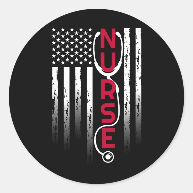 Adesivo Redondo Enfermeira Patriótica Com Estetoscópio De Bandeira (Frente)