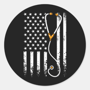 Adesivo Redondo Enfermeira Patriótica de Bandeira Americana Semana