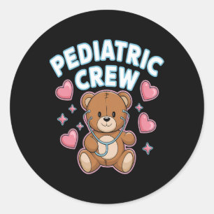 Adesivo Redondo Enfermeira Pediátrica Urso Coração Stethoscope Ped