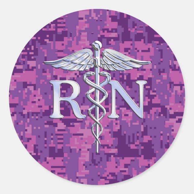 Adesivo Redondo Enfermeira Registrada RN Silver Caduceus em Pink C (Frente)