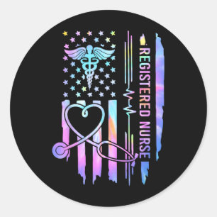 Adesivo Redondo Enfermeira Registrada Tie Dye Rn Ekg
