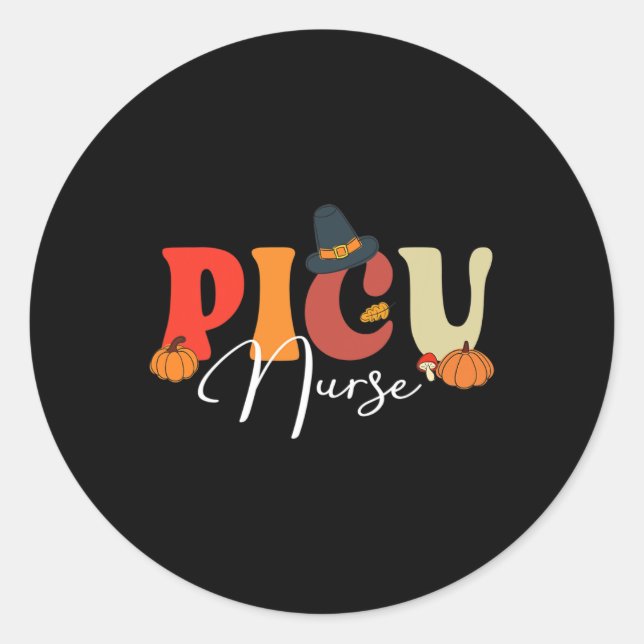 Adesivo Redondo Enfermeira Retro Picu Queda Vibes Outono Ação de G (Frente)