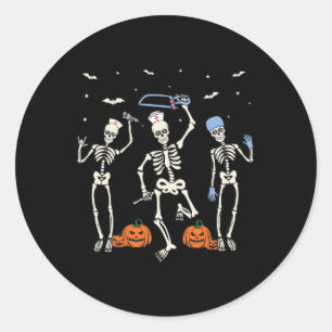 Adesivo Redondo Enfermeira Skeleton Halloween Saúde