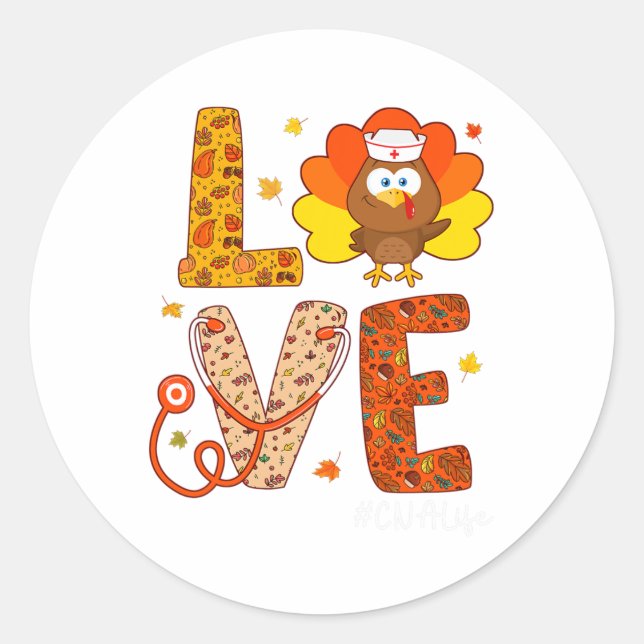 Adesivo Redondo Enfermeira Turquia Dia de Ação de Graças Ama Enfer (Frente)