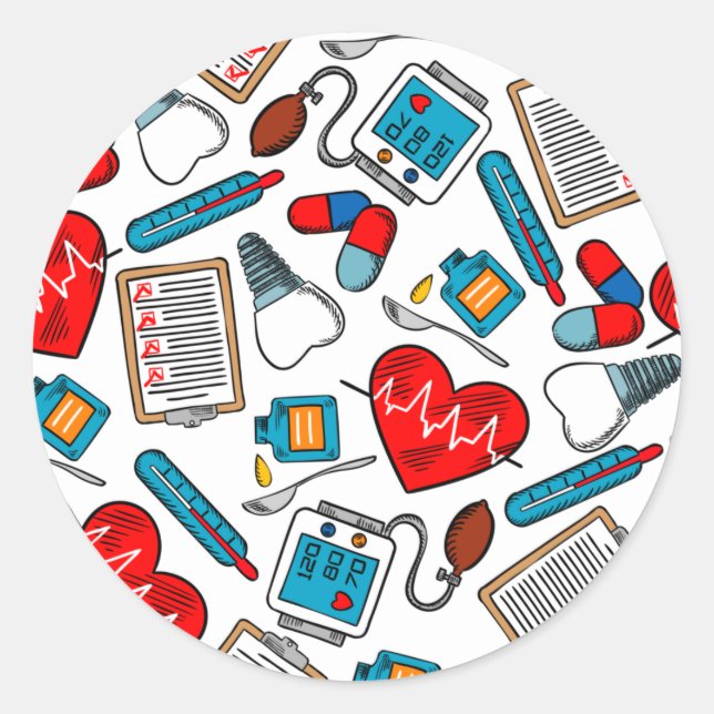 Adesivo Redondo Enfermeiro Médico Enfermeiro Bonito Tema Mista (Frente)