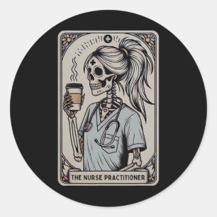 Adesivo Redondo Enfermeiro profissional Tarot Card Skeleton Hallow