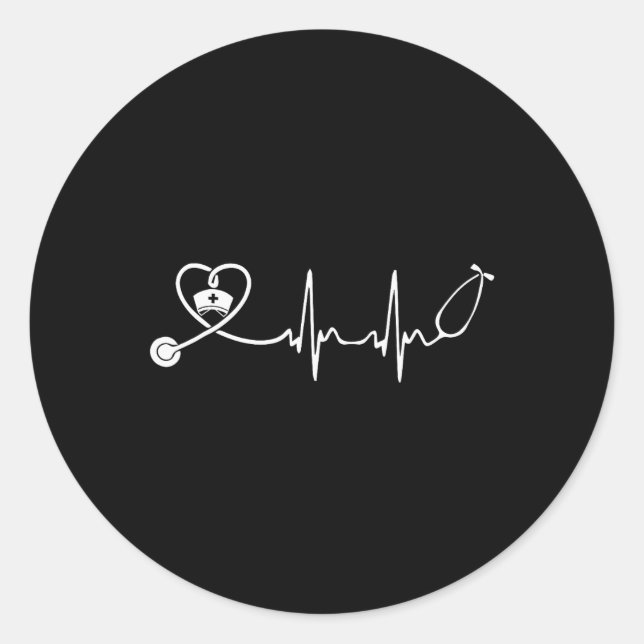 Adesivo Redondo Enfermeiro Stethoscope Heartbeat Enfermeira Semana (Frente)