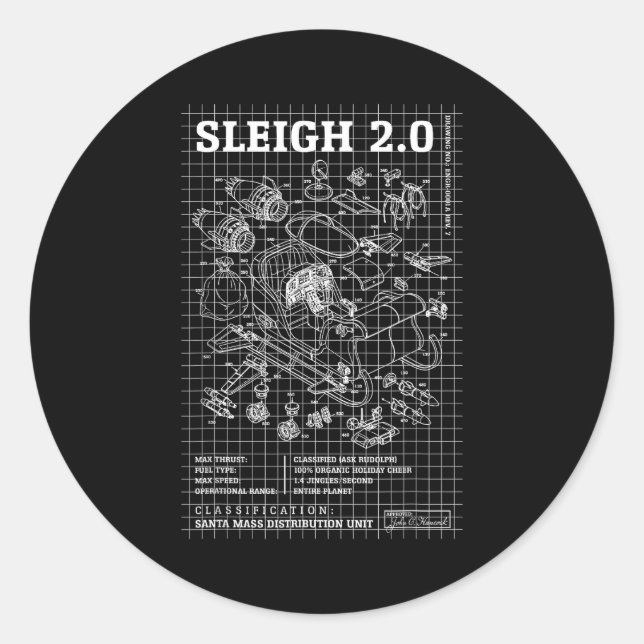 Adesivo Redondo Engineer Christmas Funny Santa Rocket Sleigh Bluep (Frente)