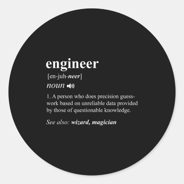 Adesivo Redondo Engineer Definition Funny Engineering Mechanical C (Frente)