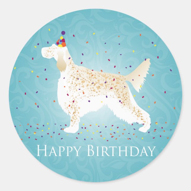 Adesivo Redondo English Setter Happy Birthday Design (Frente)