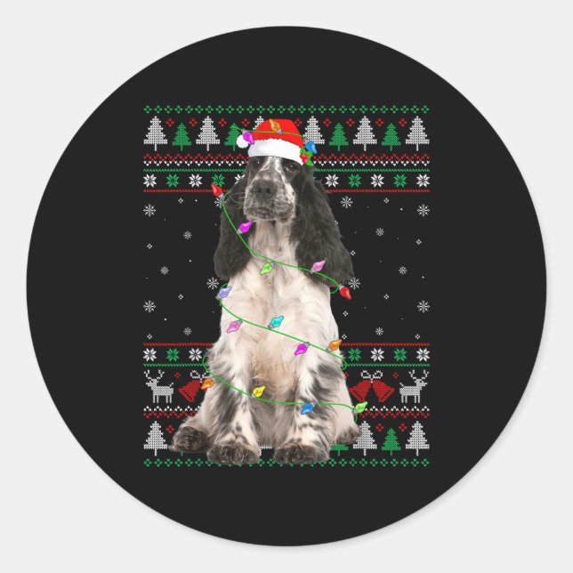 Adesivo Redondo English Springer Spaniel Dog Christmas Ugly Sweate (Frente)