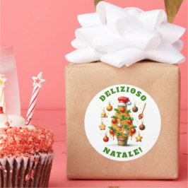 Adesivo Redondo Engraçada Árvore de Natal Delizioso Natale!