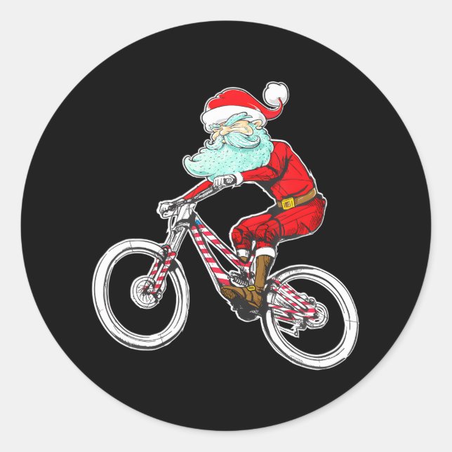 Adesivo Redondo Engraçada Bike da Montanha Santa Claus MTB (Frente)