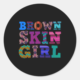 Adesivo Redondo Engraçada Garota Marrom Presente Melanin Queen Jun