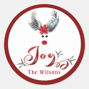 Adesivo Redondo Engraçada poinsettia rendeer joy Holiday